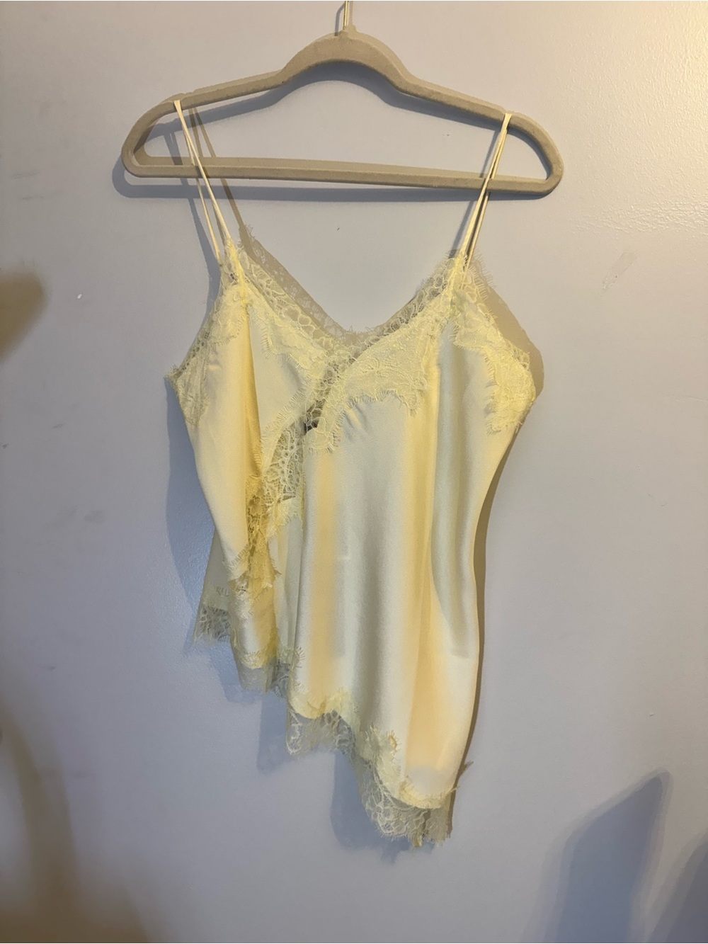 Lace-Trim Satin Cami Top - Pale Yellow